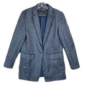Banana Republic Women 8 Blazer Coat Wool Textured Knit Career Heathered Blue